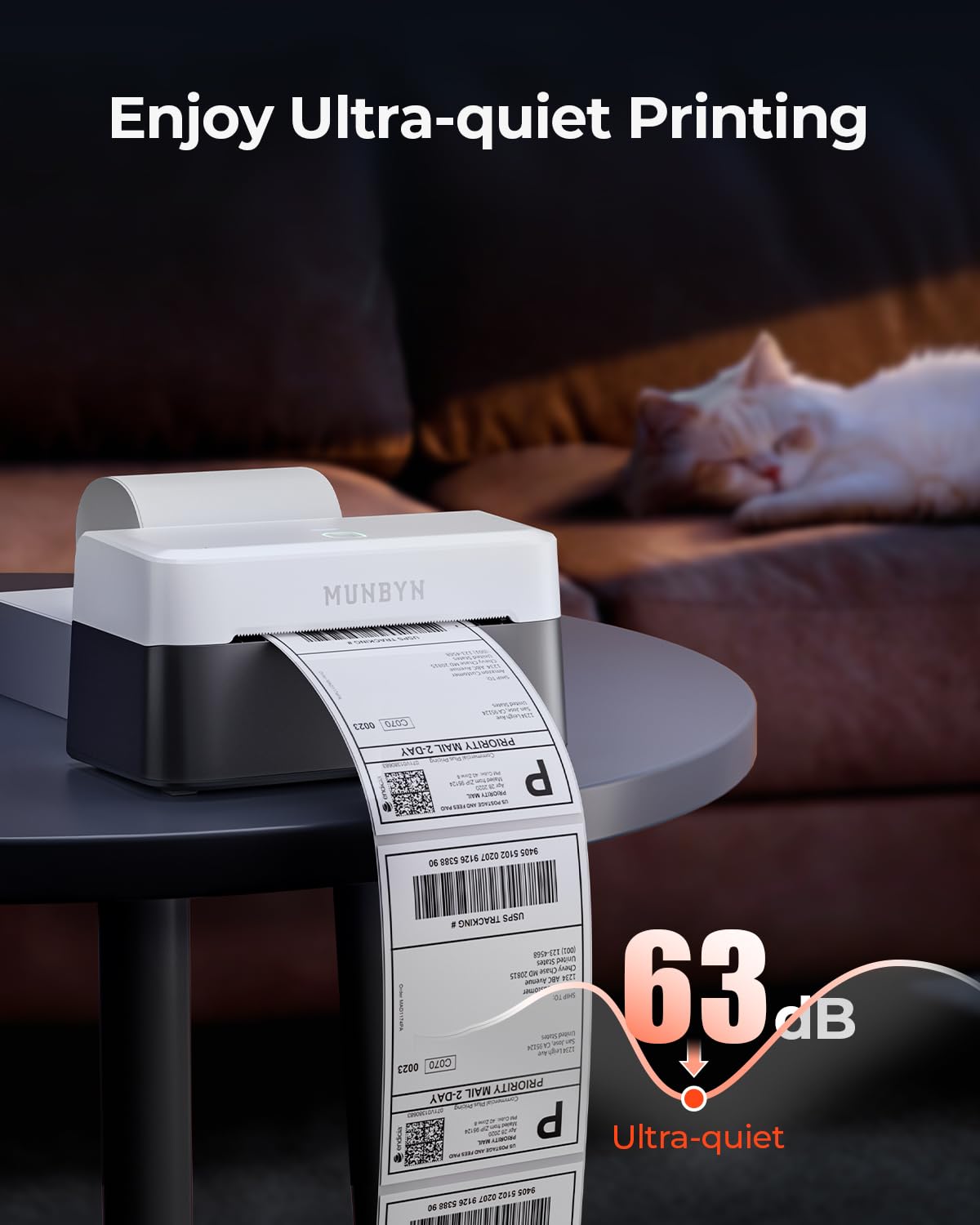 MUNBYN Bluetooth Shipping Label Printer, 4x6 Thermal Label Printer for Small Business, Compatible with iPhone, Android, Windows, macOS, Etsy, Shopify, eBay, Royal Mail, DHL, DPD, Evri, 403B, White