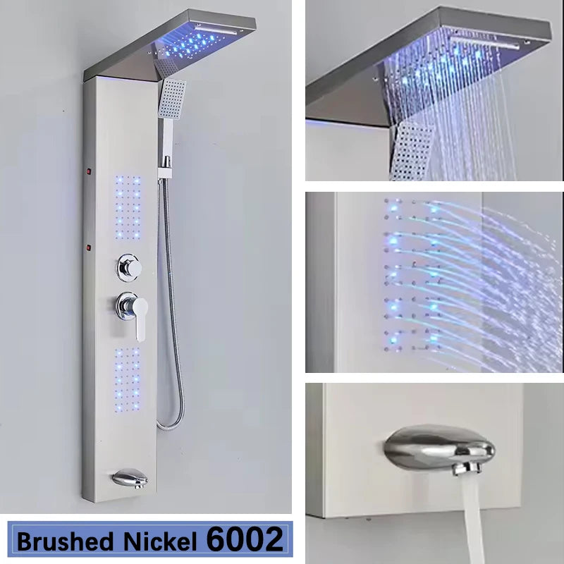 Black LED Shower Panel Tower System Rain Waterfall Shower Column Hydroelectricity Massage Body Spa Bath Shower Faucet Mixer