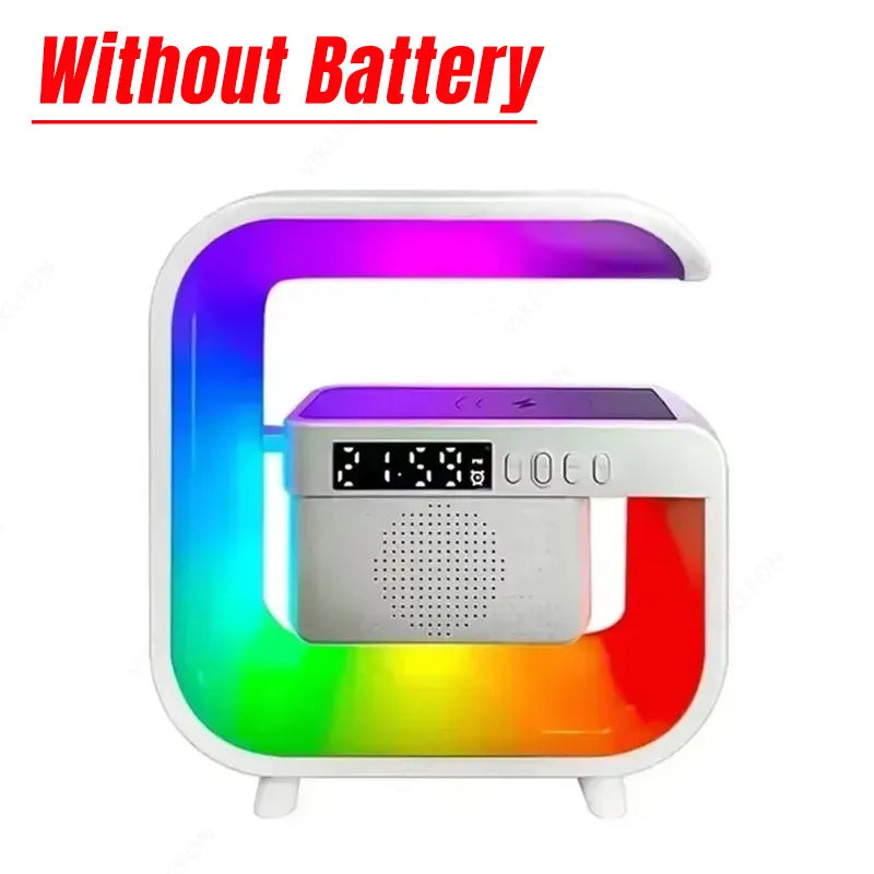 Wireless Charger Station Desk Lamp Night Light Alarm Clock Bluetooth Speaker For iPhone Samsung Xiaomi Fast Charging Stand Pad