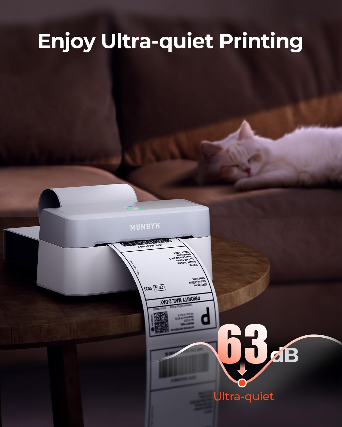 MUNBYN Bluetooth Shipping Label Printer, 4x6 Thermal Label Printer for Small Business, Compatible with iPhone, Android, Windows, macOS, Etsy, Shopify, eBay, Royal Mail, DHL, DPD, Evri, 403B, White