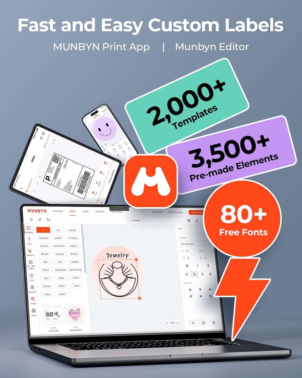 MUNBYN Bluetooth Shipping Label Printer, 4x6 Thermal Label Printer for Small Business, Compatible with iPhone, Android, Windows, macOS, Etsy, Shopify, eBay, Royal Mail, DHL, DPD, Evri, 403B, White