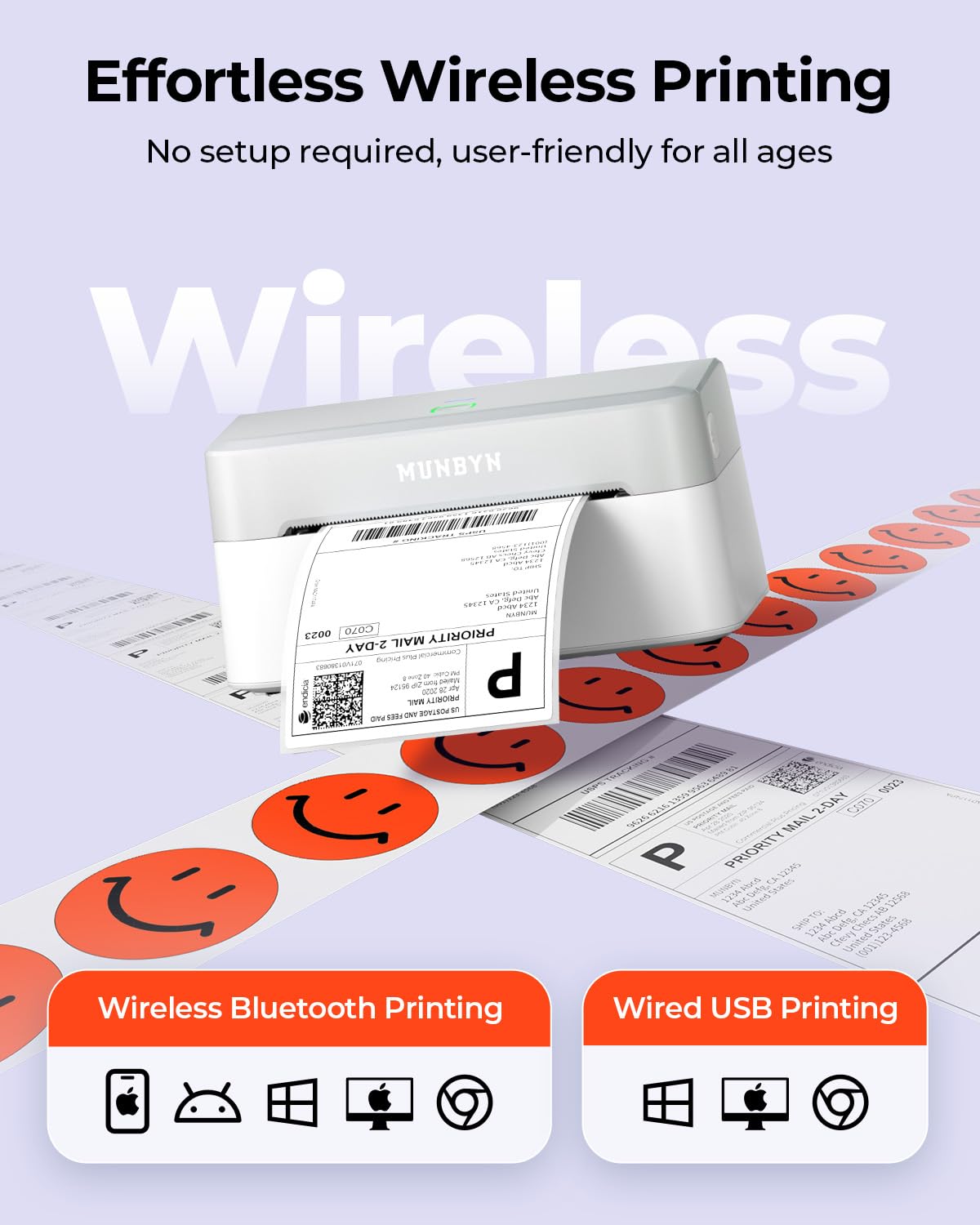 MUNBYN Bluetooth Shipping Label Printer, 4x6 Thermal Label Printer for Small Business, Compatible with iPhone, Android, Windows, macOS, Etsy, Shopify, eBay, Royal Mail, DHL, DPD, Evri, 403B, White