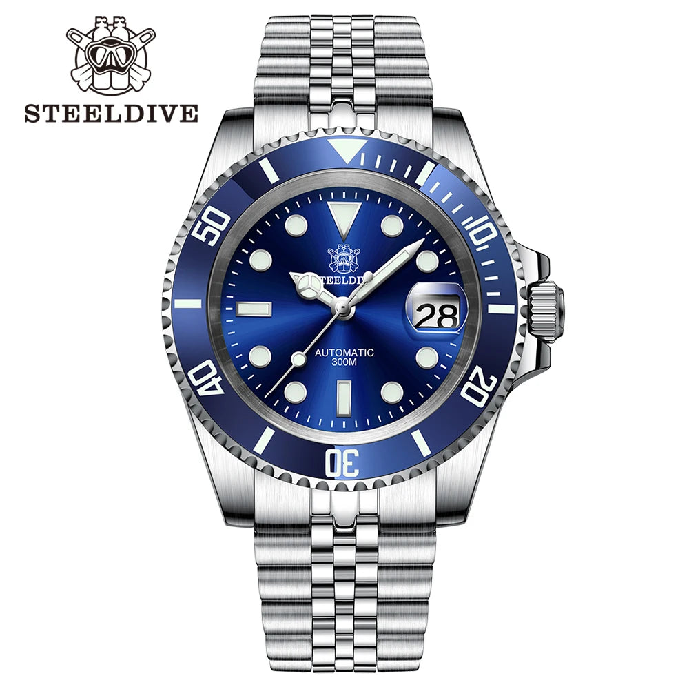 STEELDIVE SD1953 New Arrival Stainless Steel Bi-Color Dial NH35 Automatic Watch 300M Waterproof Sapphire Glass Men Dive Watches