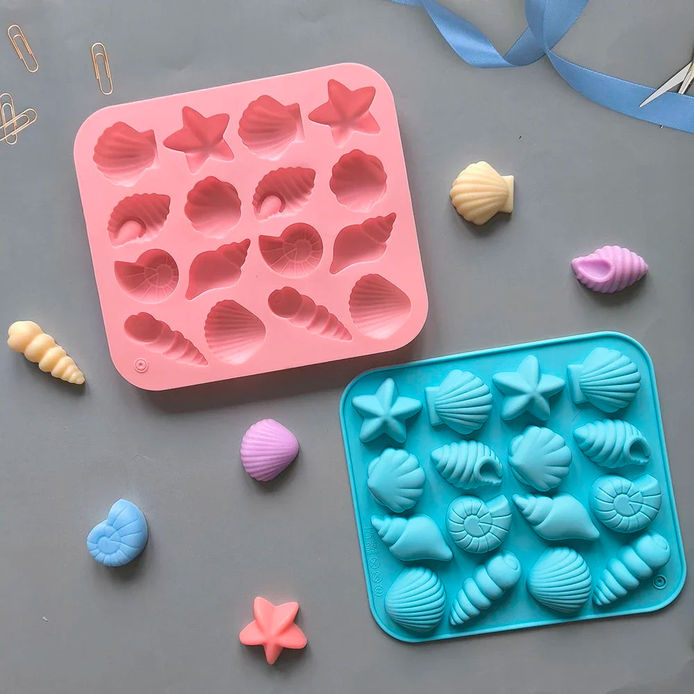 16 Cavity Shell Conch Starfish And Other Shaped Silicone Molds DIY Candy Mousse Pastry Pudding Chocolate Cake Baking Mold
