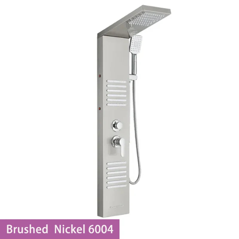 Black LED Shower Panel Tower System Rain Waterfall Shower Column Hydroelectricity Massage Body Spa Bath Shower Faucet Mixer