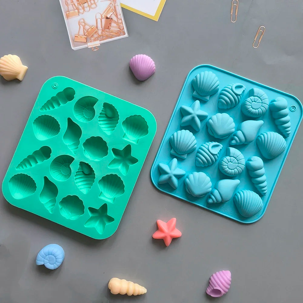 16 Cavity Shell Conch Starfish And Other Shaped Silicone Molds DIY Candy Mousse Pastry Pudding Chocolate Cake Baking Mold