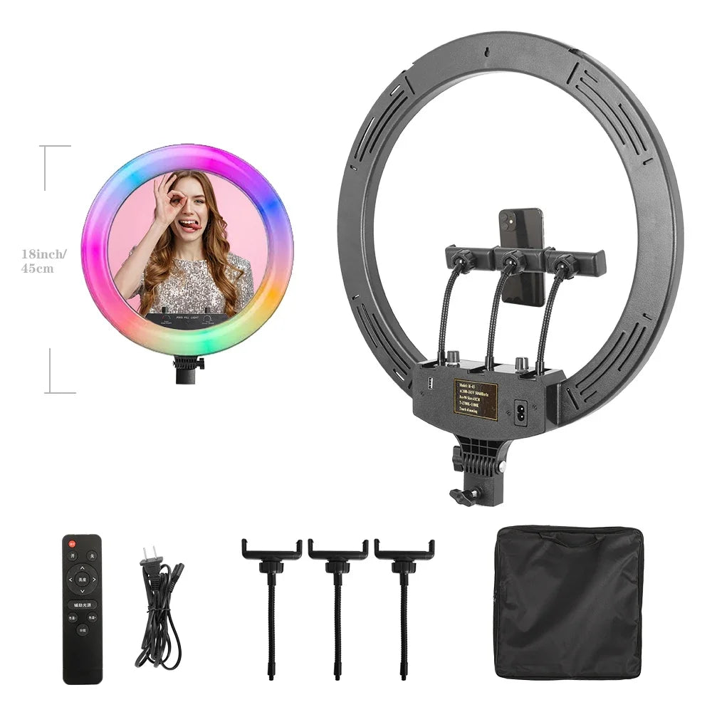 SH 18 Inch Knob Ring Light LED Selfie Video Lamp With Tripod Stand Phone Clip For YouTube Live Lighting Photo Photography Studio