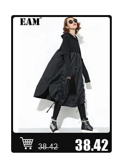[EAM] Black Denim Irregular Casual Sweatshirt New Round Neck Long Sleeve Women Big Size Fashion Tide Spring Autumn 2026 1DH5370