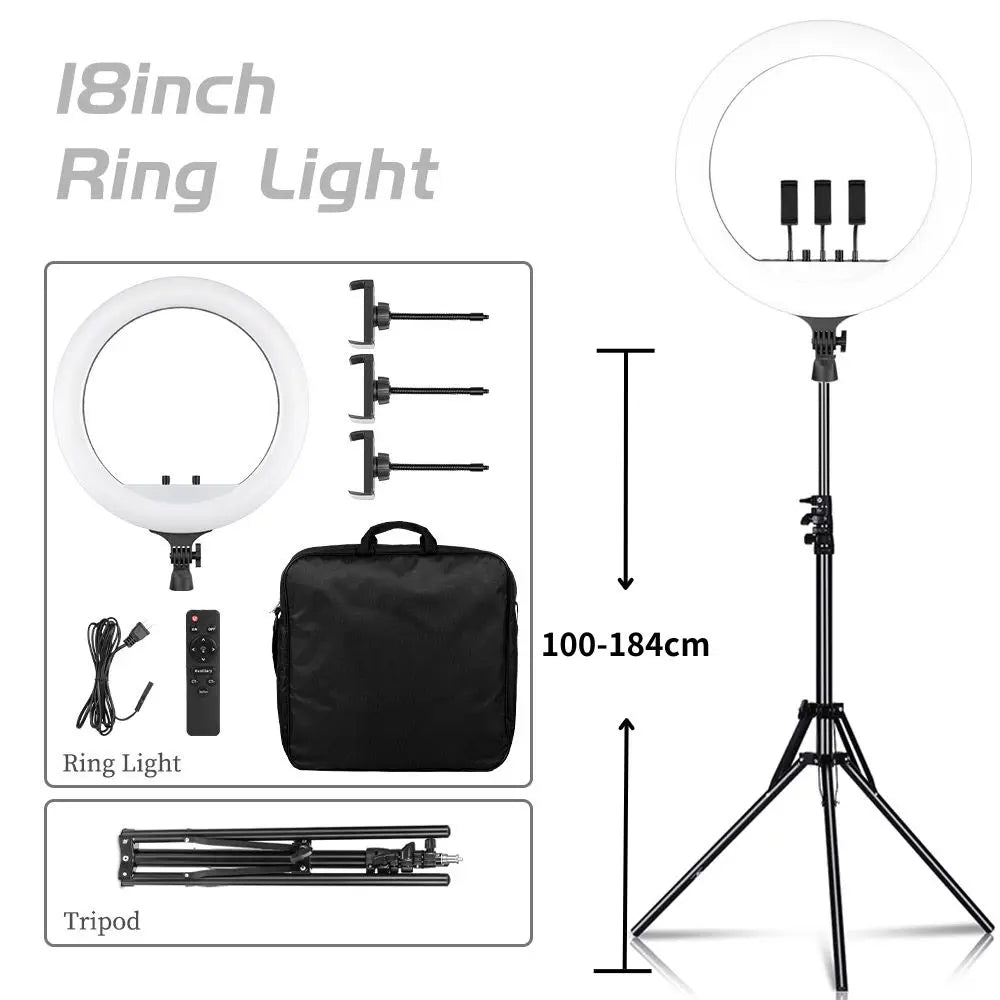SH 18 Inch Knob Ring Light LED Selfie Video Lamp With Tripod Stand Phone Clip For YouTube Live Lighting Photo Photography Studio