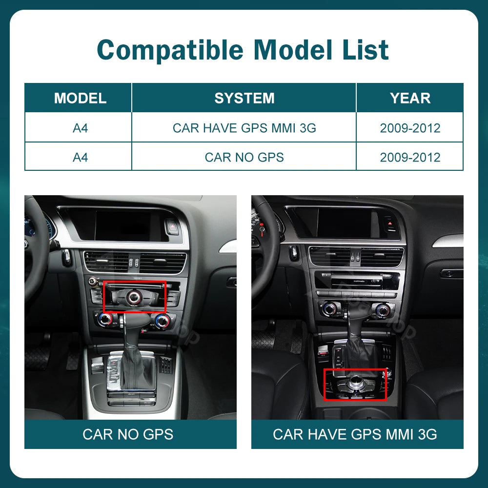 RoadTop 12.3 Inch Wireless CarPlay Multimedia Ultra-thin Screen Android Auto For Audi A4 2009-2012 Airplay Autolink Function