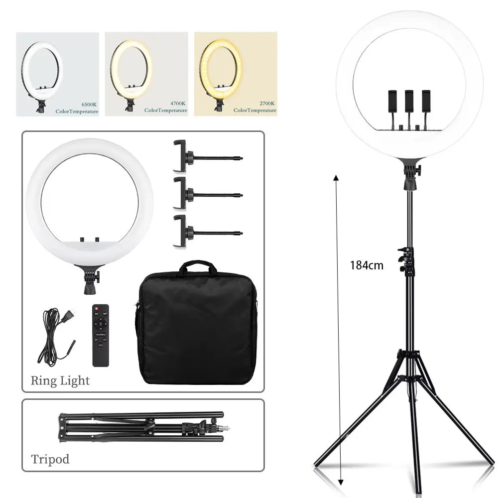 SH 18 Inch Knob Ring Light LED Selfie Video Lamp With Tripod Stand Phone Clip For YouTube Live Lighting Photo Photography Studio