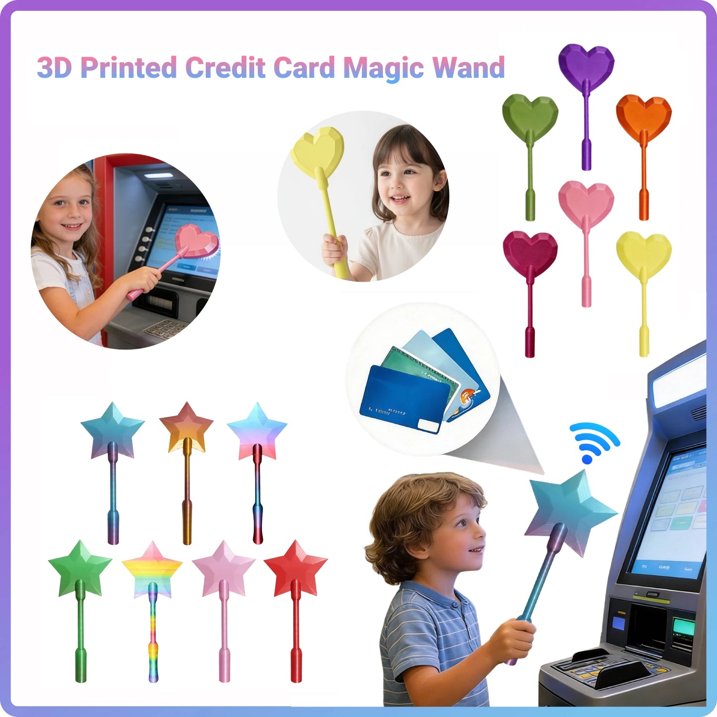 3D Printed Creative Magic Wand Tap To Pay Star/Heart Magic Wand Credit Card Holder Contactless Tap-to-Pay Fairy Wand Daily Use