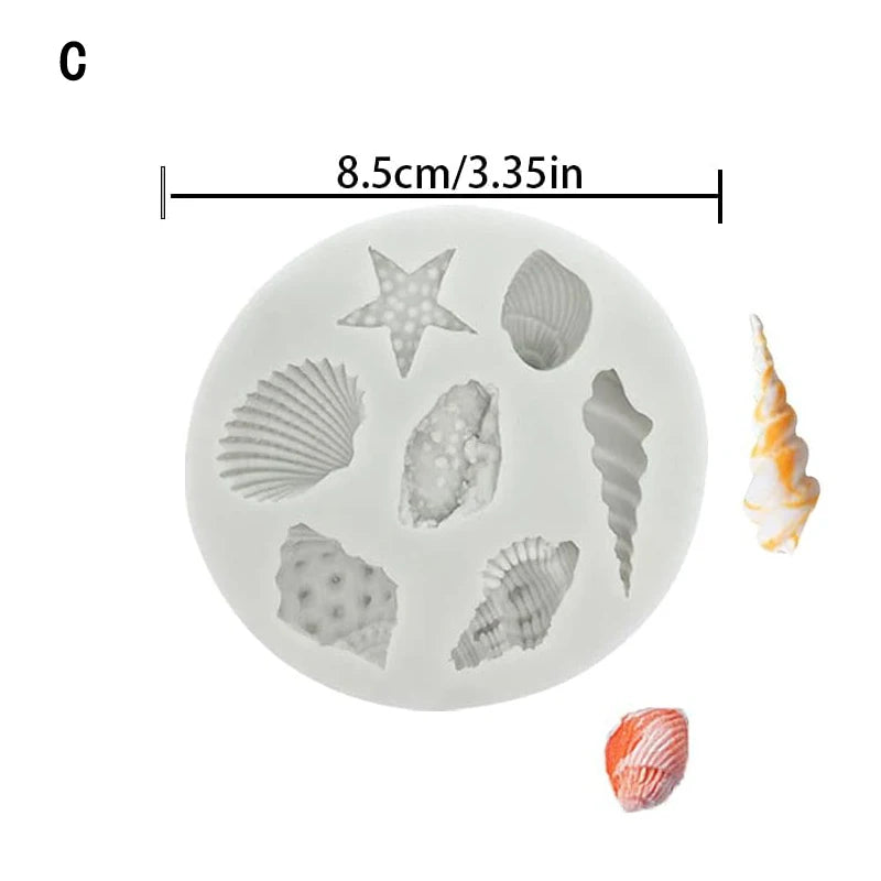Silicone Marine Shell Mold Sea Fish Coral Sea Turtle Cake Fondant Conch Baking Mould Tool DIY Cake Chocolate Candy Decoration
