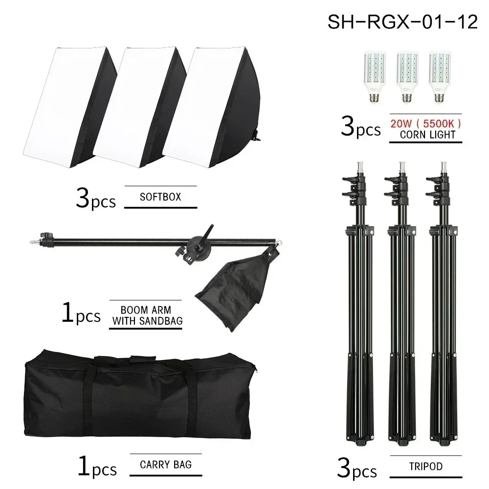 20-135W Softbox Lighting Kit 50x70CM Photography LED Lamp Professional Continuous Light System Equipment For Photo Studio