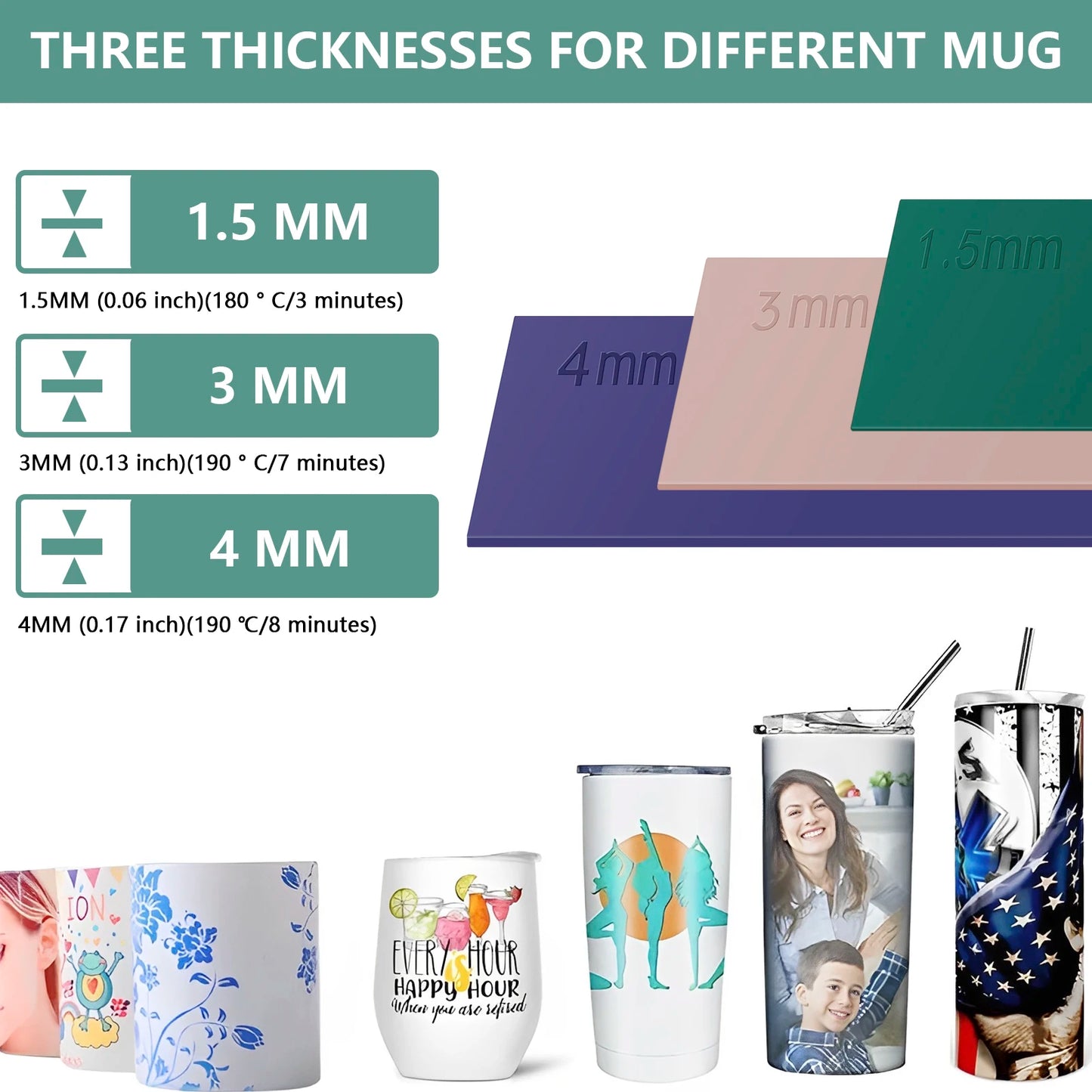 3Pcs Sublimation Tumbler Wrap Silicone Sheets with Mug Press Bundle Accessories For Heat Press Sublimation Machine