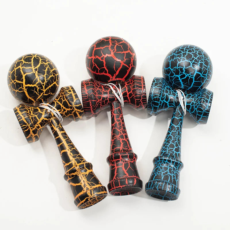 Kendama Wooden Skill Ball with Crackle & Gradient Paint – For Beginners & Pros, 2 Random Colors, Gift Toy