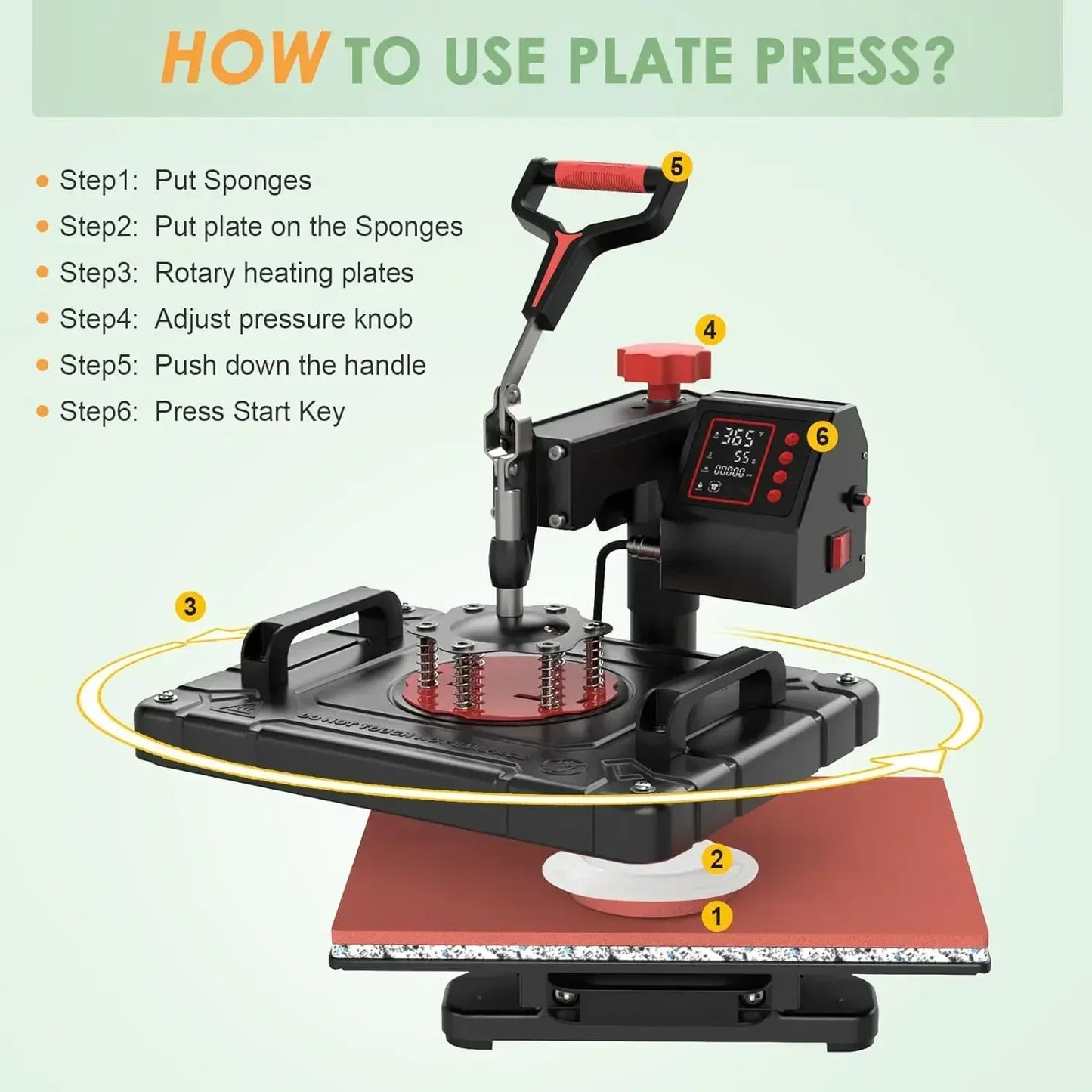 5 in 1 Heat Press Machine Sublimation Heat Press 360° Swing Away Heat Transfer Digital T-Shirt Pressing Multifunction Combo