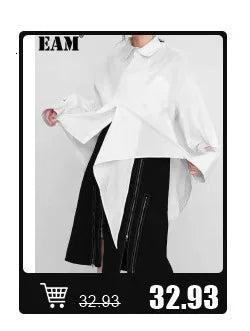 [EAM] Black Denim Irregular Casual Sweatshirt New Round Neck Long Sleeve Women Big Size Fashion Tide Spring Autumn 2026 1DH5370