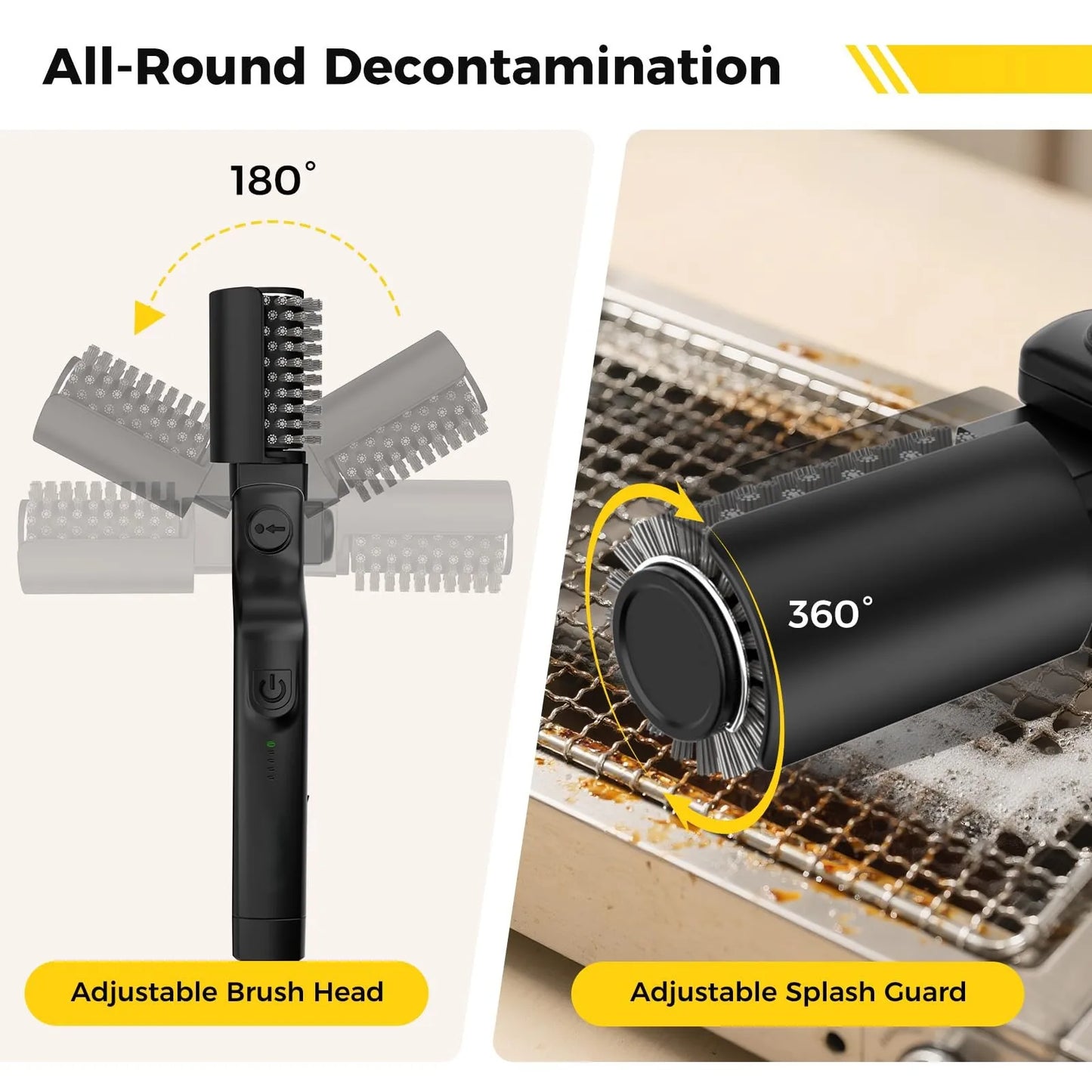Electric Grill Brush 3-Speed Rechargeable BBQ Cleaner with 2 Brush Heads IPX7 180° Rotating Grill Scrubber For Barbecue Grates