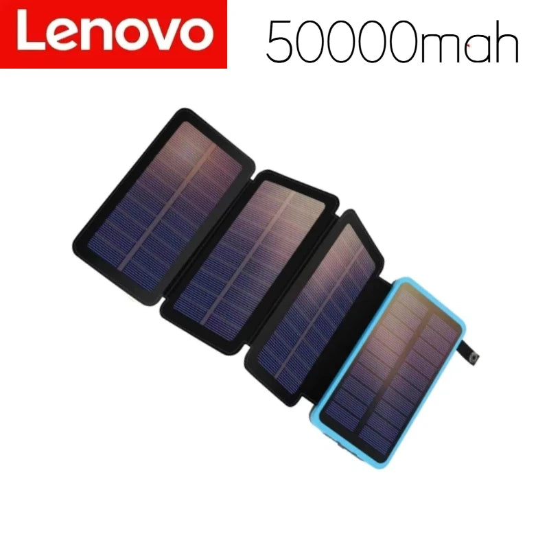 Lenovo LED Solar Power Bank  200000mAh 4 Solar Panels Wireless Charger Portable External Battery Flashlight for Outdoor Travel