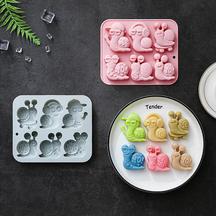 6 Cavity Different Snail-themed Silicone Mold 3d Rock Style Snails Fondant Cake Candy Chocolate Mould Ice Grid Epoxy Reins Mold