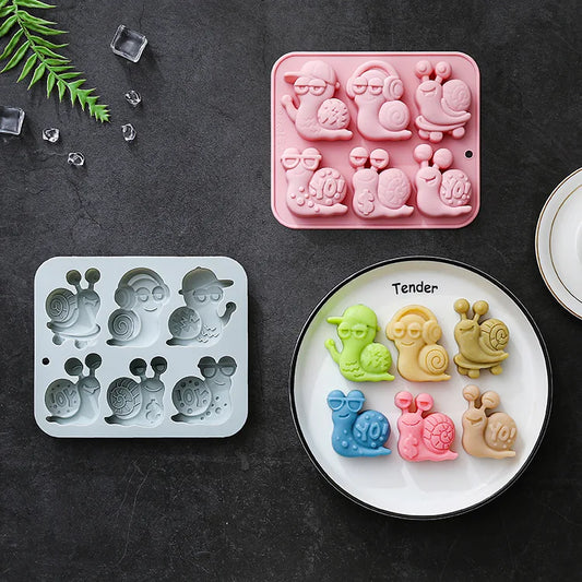 6 Cavity Different Snail-themed Silicone Mold 3d Rock Style Snails Fondant Cake Candy Chocolate Mould Ice Grid Epoxy Reins Mold