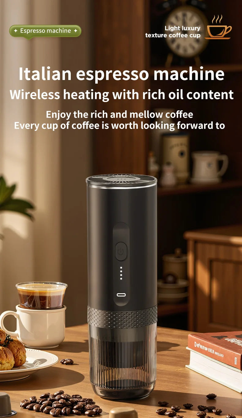 3-in-1 Wireless Electric Portable Espresso Coffee Machine Auto Heating Pump Press Capsule Powder Coffee Pot for Car&Home Camping