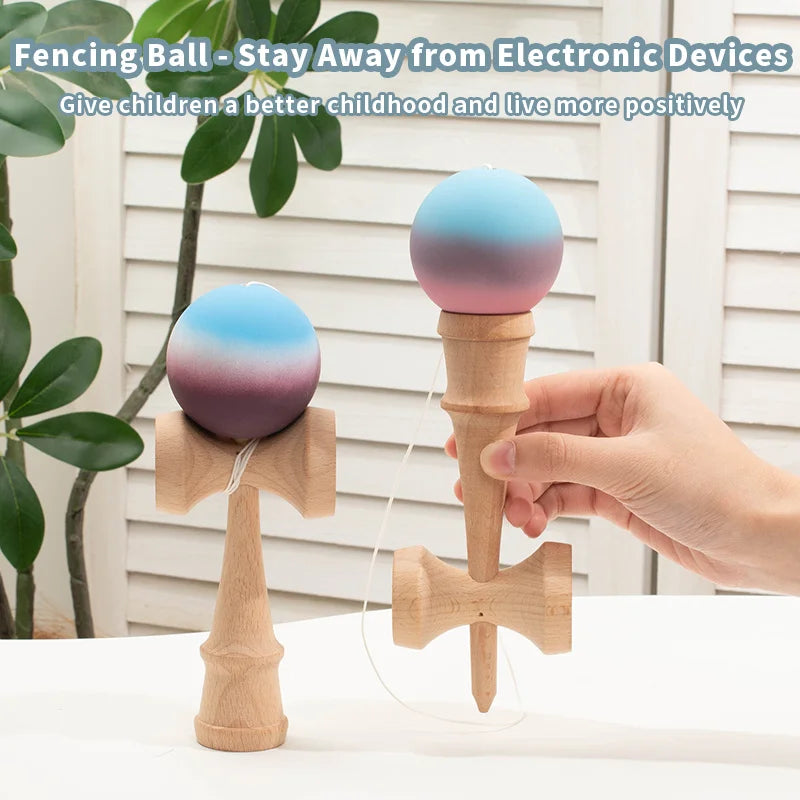 Kendama Wooden Skill Ball with Crackle & Gradient Paint – For Beginners & Pros, 2 Random Colors, Gift Toy