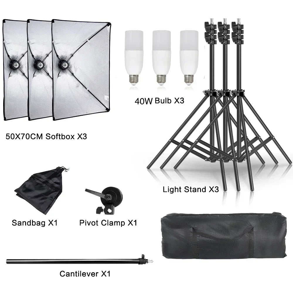 20-135W Softbox Lighting Kit 50x70CM Photography LED Lamp Professional Continuous Light System Equipment For Photo Studio