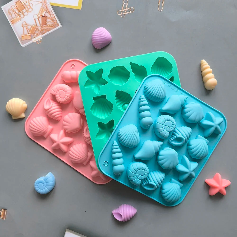 16 Cavity Shell Conch Starfish And Other Shaped Silicone Molds DIY Candy Mousse Pastry Pudding Chocolate Cake Baking Mold