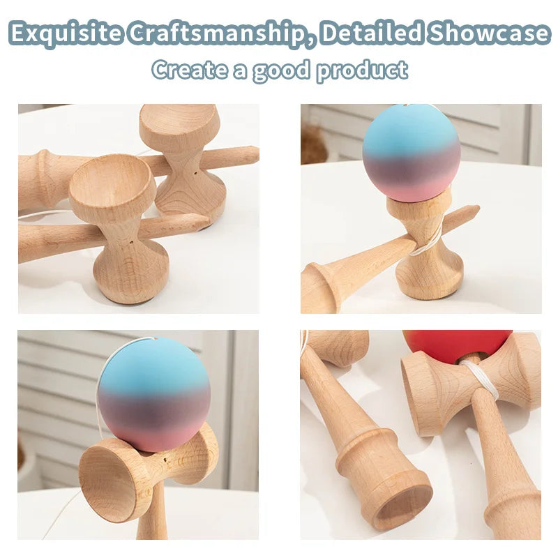 Kendama Wooden Skill Ball with Crackle & Gradient Paint – For Beginners & Pros, 2 Random Colors, Gift Toy