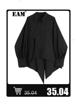 [EAM] Black Denim Irregular Casual Sweatshirt New Round Neck Long Sleeve Women Big Size Fashion Tide Spring Autumn 2026 1DH5370
