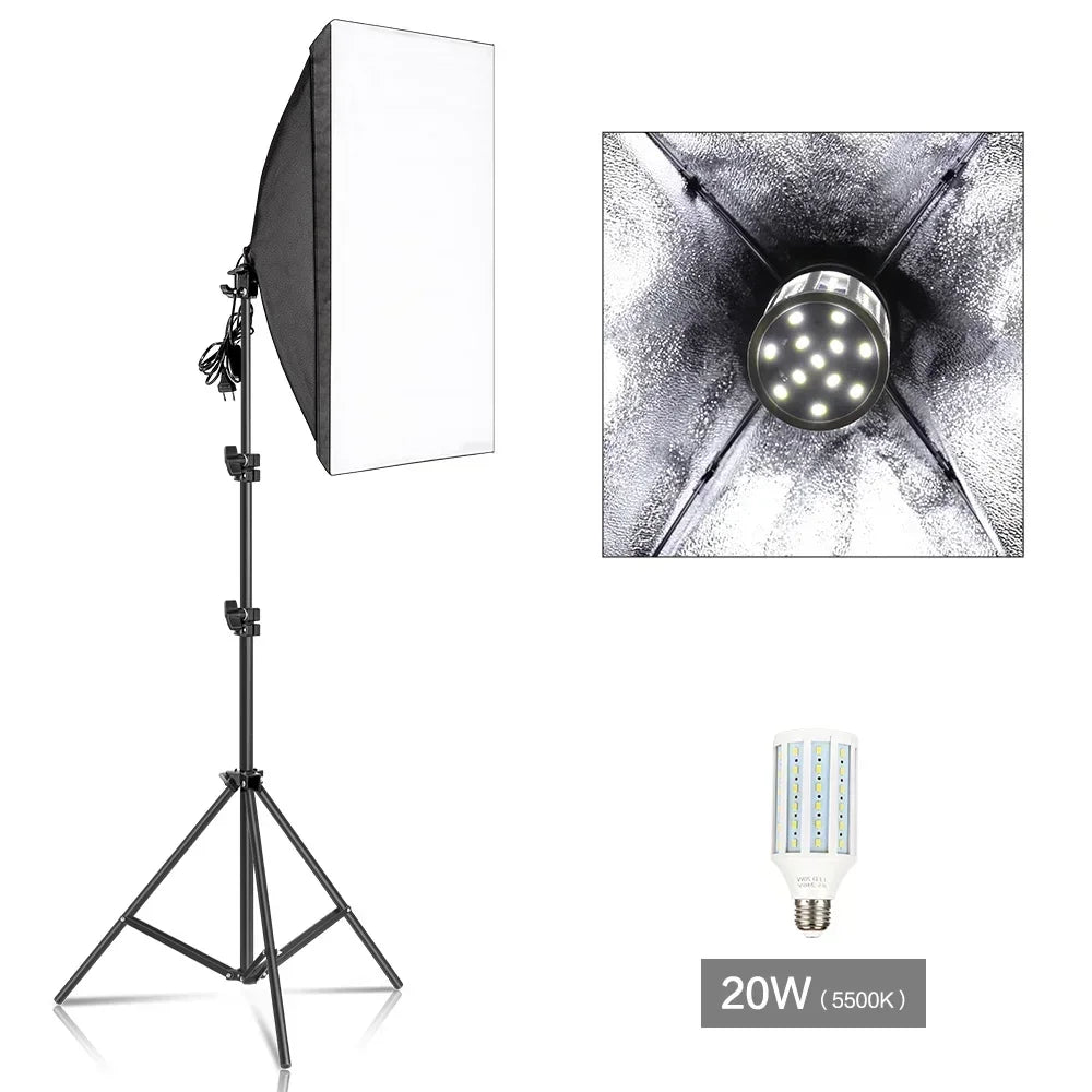 20-135W Softbox Lighting Kit 50x70CM Photography LED Lamp Professional Continuous Light System Equipment For Photo Studio