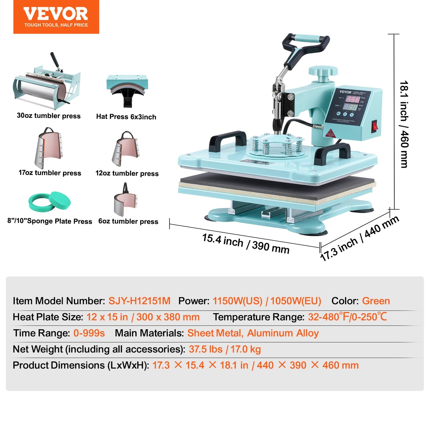 SucceBuy Heat Press Machine 12x15 inch  8 in 1 Heat Transfer Machine 360° Swing Away T-Shirt for T-Shirts/Mugs/Hats/Plates Pink
