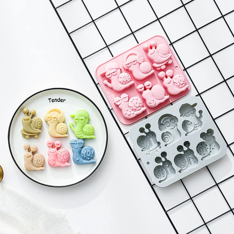 6 Cavity Different Snail-themed Silicone Mold 3d Rock Style Snails Fondant Cake Candy Chocolate Mould Ice Grid Epoxy Reins Mold