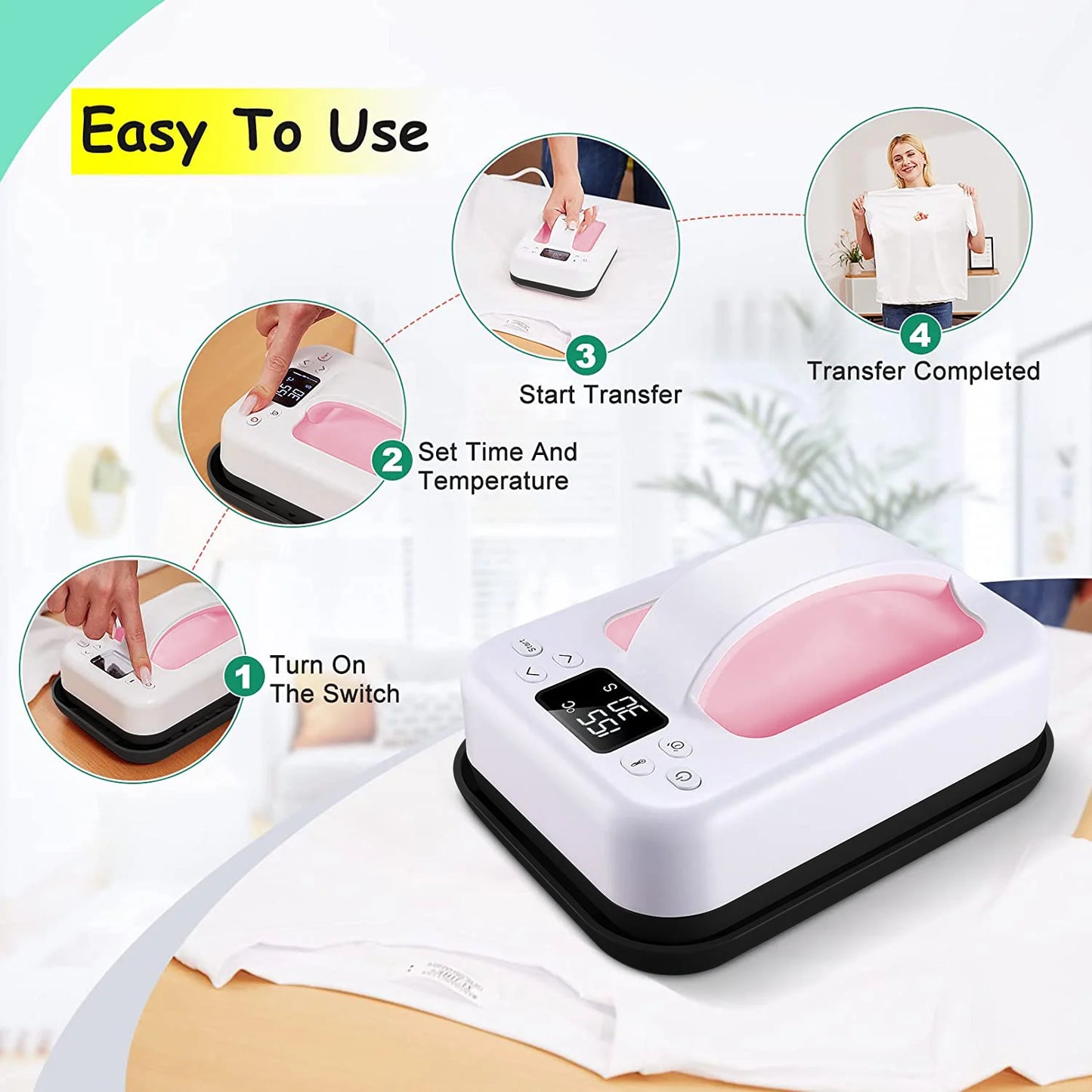 Heat Press Machine 7x5, Portable Fast Heating Sublimation Press for T-Shirts, Easy Use for Beginner & Home Business