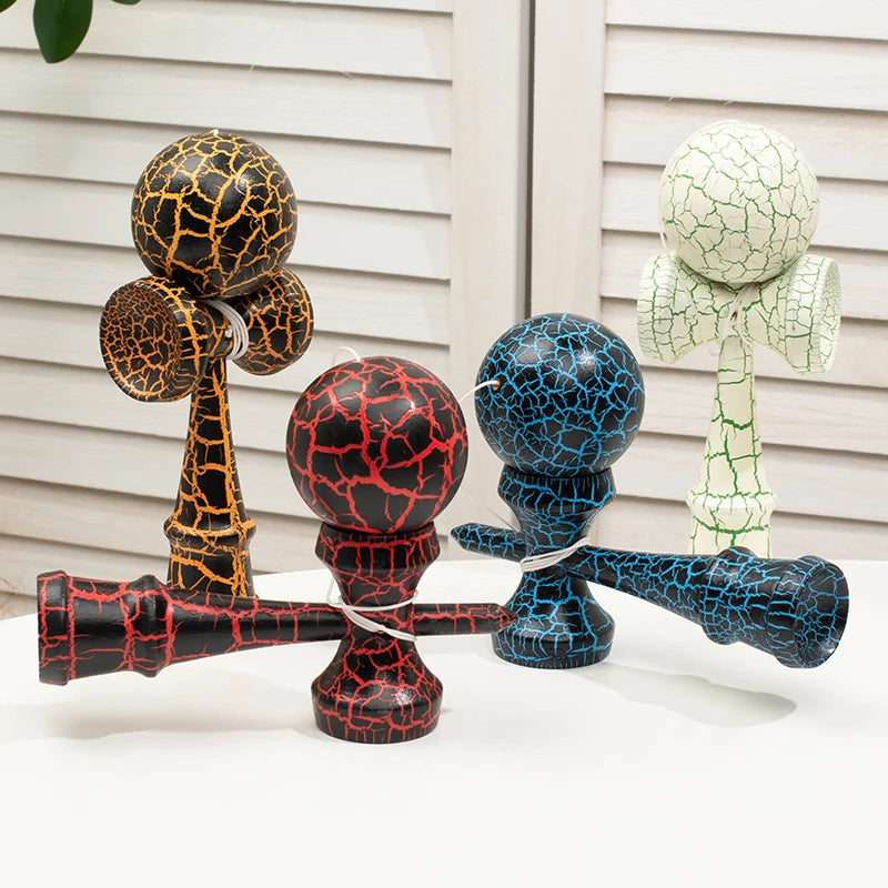 Kendama Wooden Skill Ball with Crackle & Gradient Paint – For Beginners & Pros, 2 Random Colors, Gift Toy