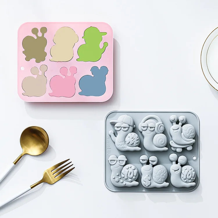 6 Cavity Different Snail-themed Silicone Mold 3d Rock Style Snails Fondant Cake Candy Chocolate Mould Ice Grid Epoxy Reins Mold