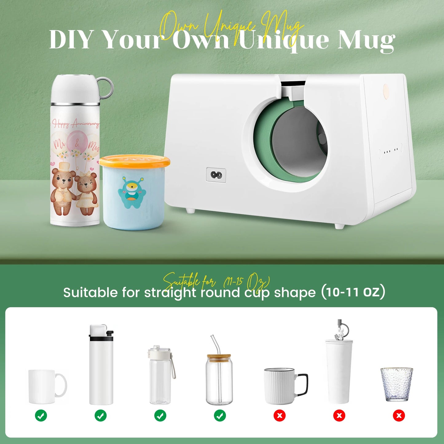 Automatic Mug Heat Press Machine 10-11oz Transfer Sublimation Portable Cup Presser One-Touch Button as Gifts for Birthdays
