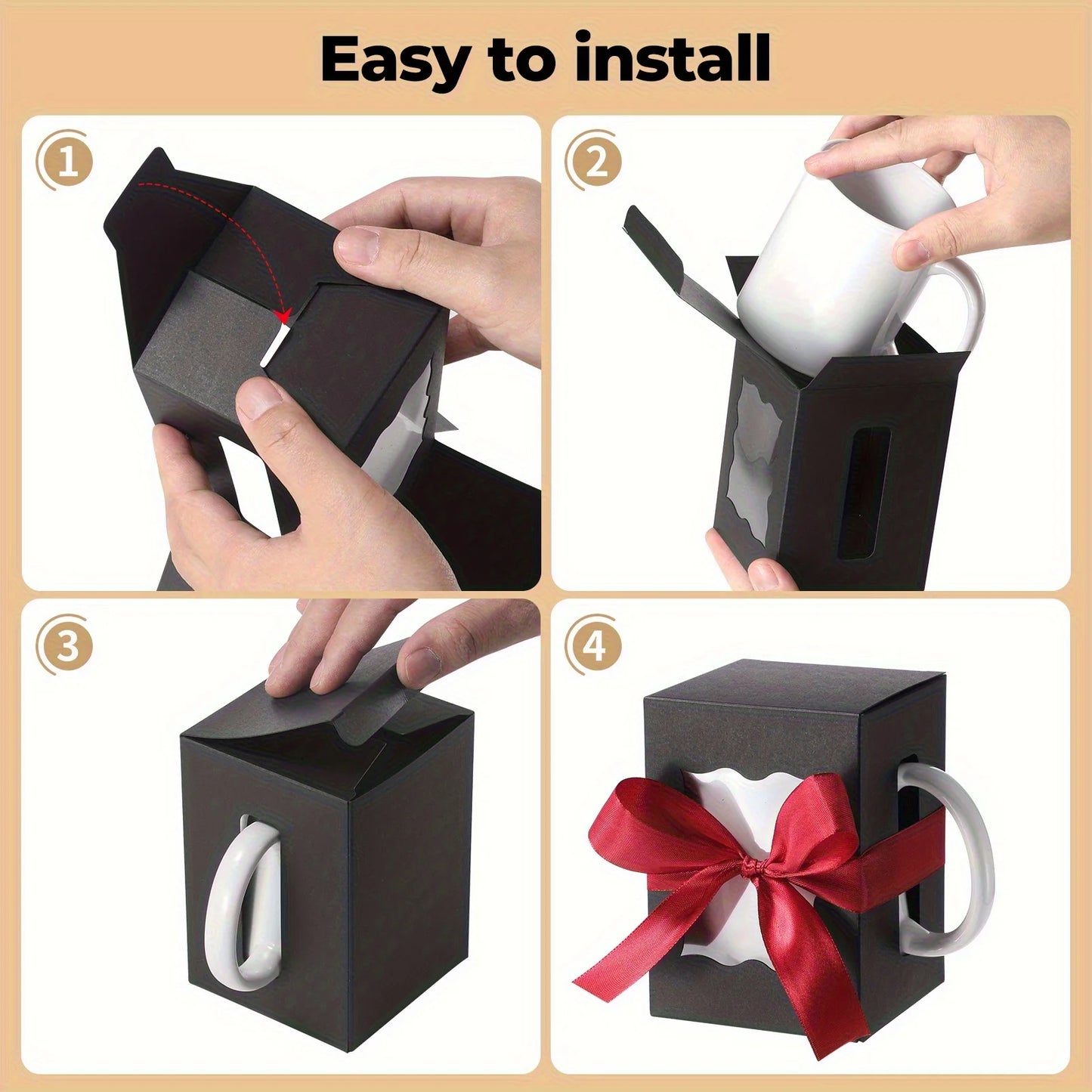 12Pcs Mug Gift Boxes with 1 Roll of Ribbon, Transparent Gift Packaging Box for Wrapping 11-12oz Blank Sublimation Mugs, Mugs Wine
