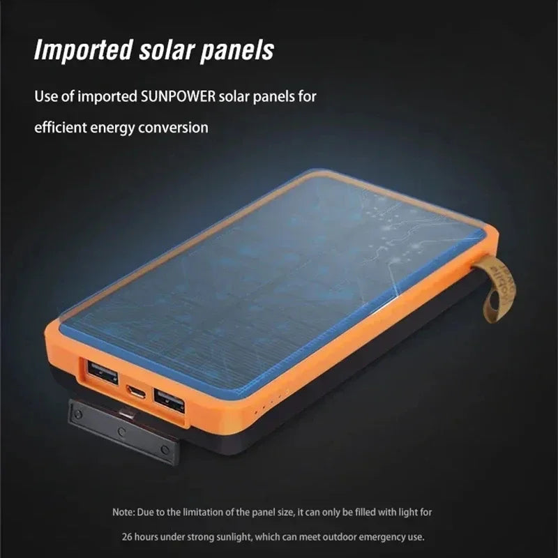 Lenovo LED Solar Power Bank  200000mAh 4 Solar Panels Wireless Charger Portable External Battery Flashlight for Outdoor Travel