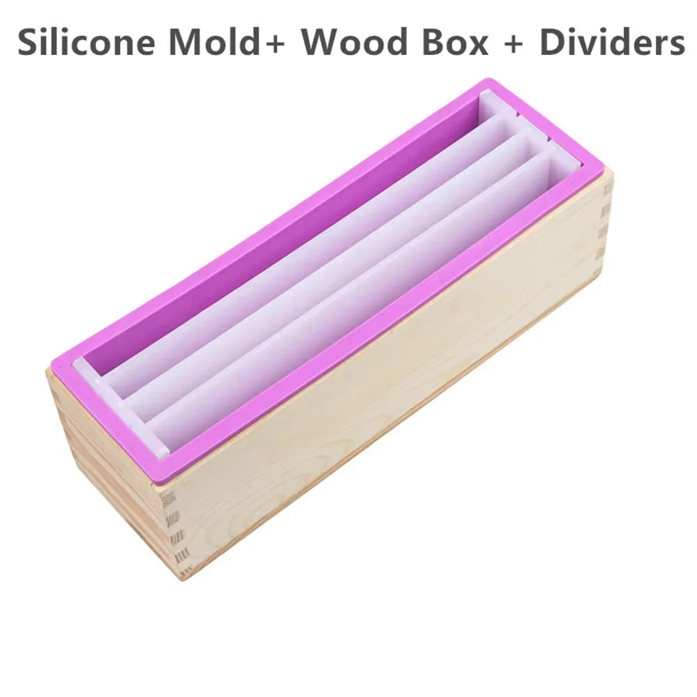 Silicone Soap Mold Flexible Rectangular Loaf Mold with Wood Box Soaps Making