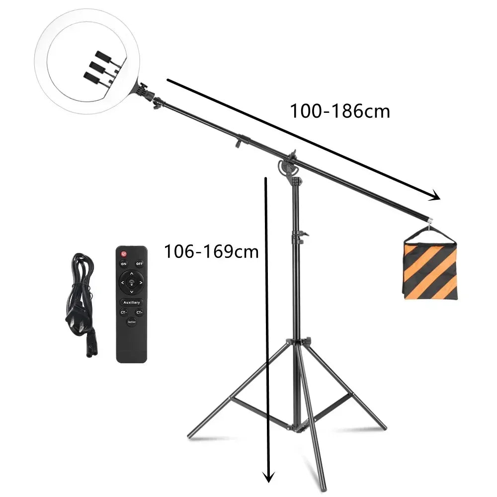 SH 18 Inch Knob Ring Light LED Selfie Video Lamp With Tripod Stand Phone Clip For YouTube Live Lighting Photo Photography Studio