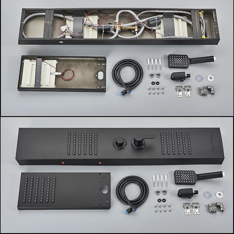 Black LED Shower Panel Tower System Rain Waterfall Shower Column Hydroelectricity Massage Body Spa Bath Shower Faucet Mixer