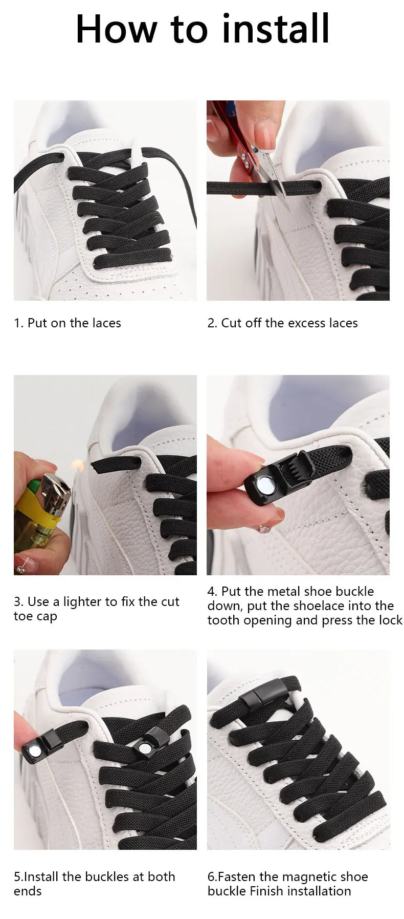 No Tie Shoelaces Magnetic Shoe Laces Clip Flat Elastic Stretch Laces Casual Sneakers Woman Men Children Shoelace Shoes Accesorie