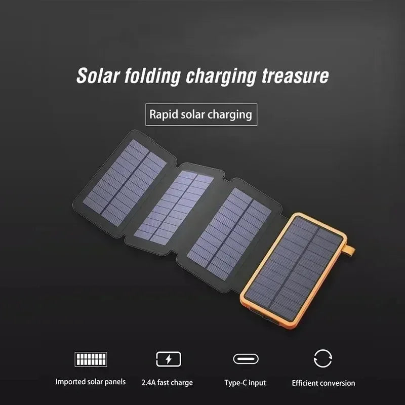 Lenovo LED Solar Power Bank  200000mAh 4 Solar Panels Wireless Charger Portable External Battery Flashlight for Outdoor Travel
