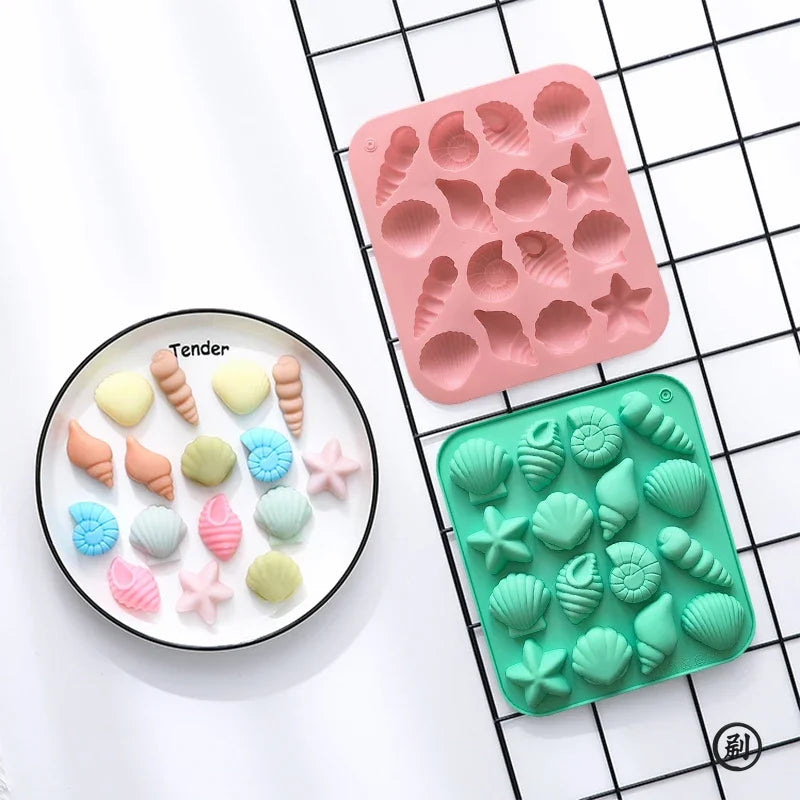 Chocolate Silicone Mold Shell Marine Animal Shape Candy Pudding Cake Decoration Mold 3D 16-Cavity