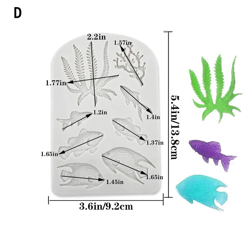 Silicone Marine Shell Mold Sea Fish Coral Sea Turtle Cake Fondant Conch Baking Mould Tool DIY Cake Chocolate Candy Decoration