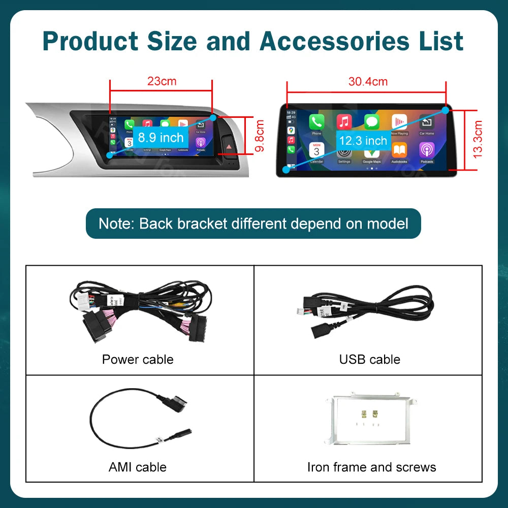 RoadTop 12.3 Inch Wireless CarPlay Multimedia Ultra-thin Screen Android Auto For Audi A4 2009-2012 Airplay Autolink Function