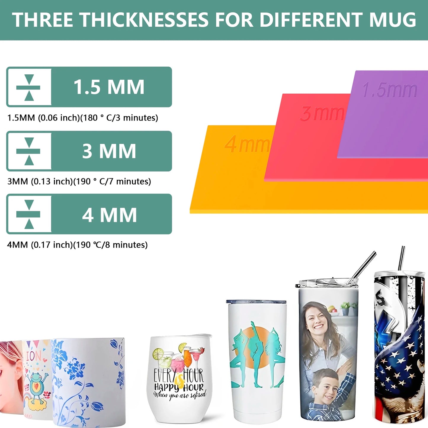 3Pcs Sublimation Tumbler Wrap Silicone Sheets with Mug Press Bundle Accessories For Heat Press Sublimation Machine